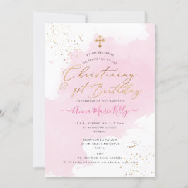 Convites PixDezines Rosa H2 Christening+primeiro aniversari