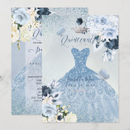 Convites PixDezines Rosas Azuis Dusty Quinceanera