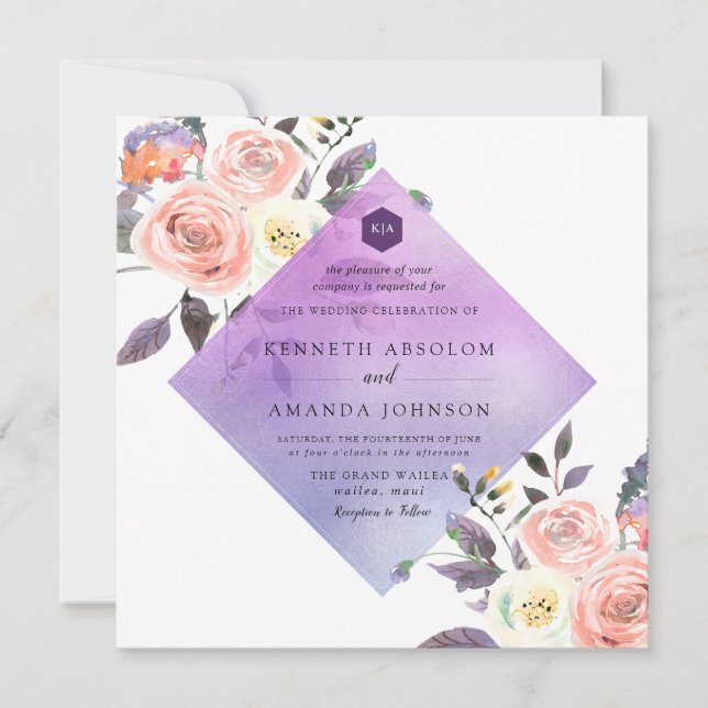 Convites PixDezines Rosas em Pastel com Lavanda (Frente)