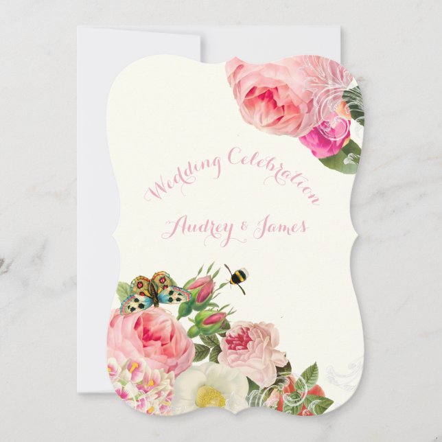 Convites PixDezines rosas/peões vitorianos (Frente)