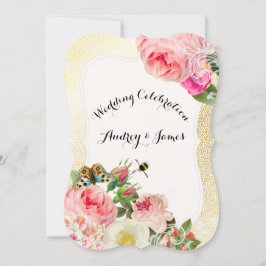 Convites PixDezines rosas/peonias/pontos de ouro falsas vit