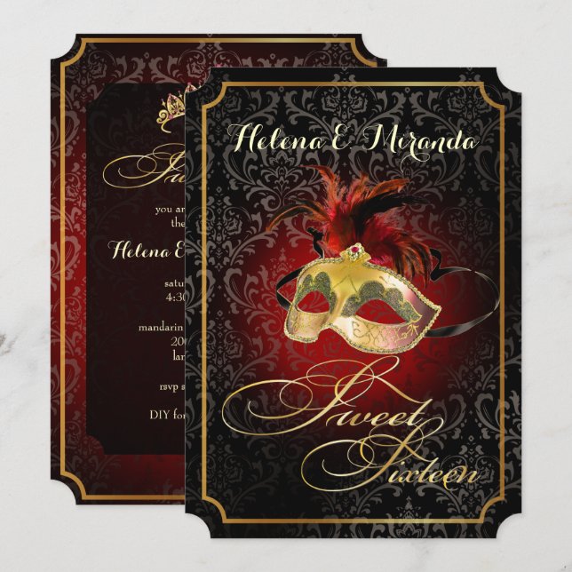 Convites PixDezines Rossi 16 Mascarada/cor DIY!! (Frente/Verso)