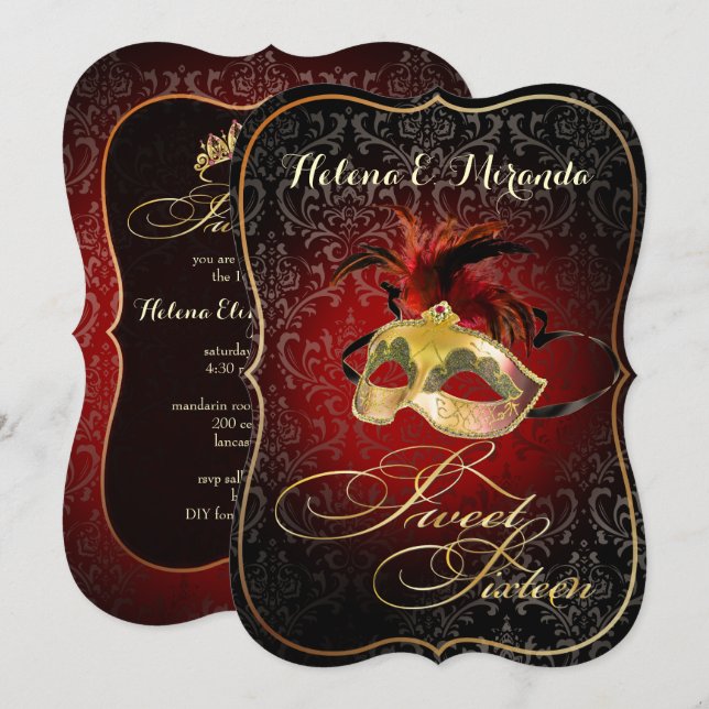 Convites PixDezines Rossi Coloração 16 Mascarada/DIY do Swe (Frente/Verso)