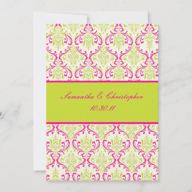 Convites PixDezines Rossi, Damask / Verde lima+Fúchsia (Frente)