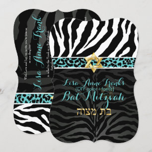 Convites PixDezines roxo/cor DIY/Zebra/Bat Mitzvah