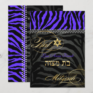 Convites PixDezines Royal Purple Zebra Stripes, Bat Mitzvah