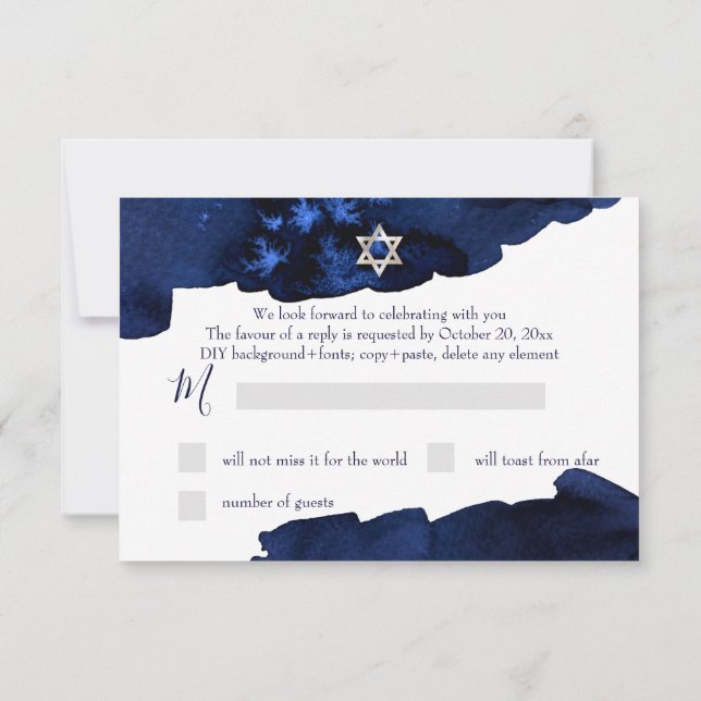 Convites PixDezines RSVP Céu Noturno Bar Mitzvah ✡ (Verso)