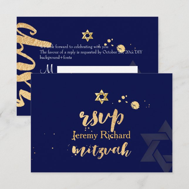 Convites PixDezines rsvp DIY color, Bar Mitzvah (Frente/Verso)
