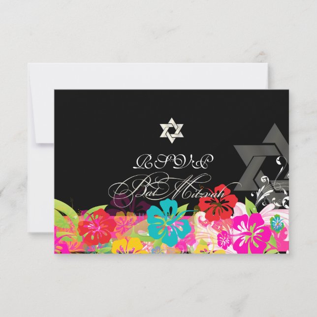 Convites PixDezines rsvp hibiscus/Bat Mitzvah (Frente)
