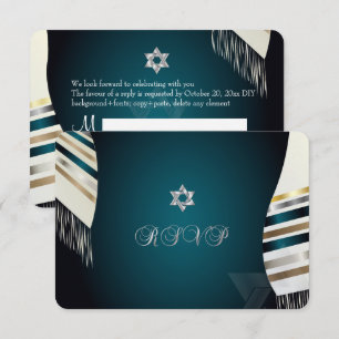 Convites PixDezines RSVP Mitzvah/tallit verde aqua/fundo pe