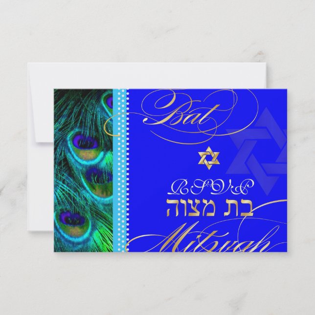 Convites PixDezines Rsvp psíquico pavão/Bat Mitzvah (Frente)