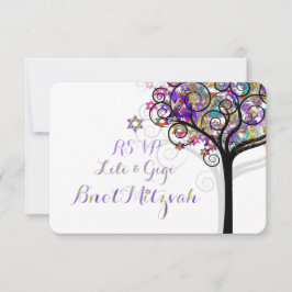Convites PixDezines RSVP TREE OF LIFE Bnot MITZVAH/PURPLE