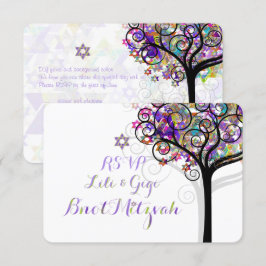 Convites PixDezines RSVP TREE OF LIFE Bnot MITZVAH/PURPLE
