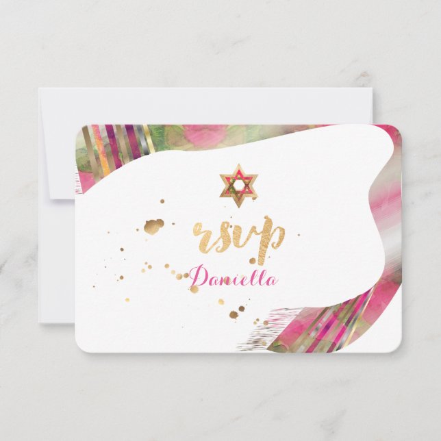 Convites PixDezines RSVP Watercolor Talit Mitzvah (Frente)