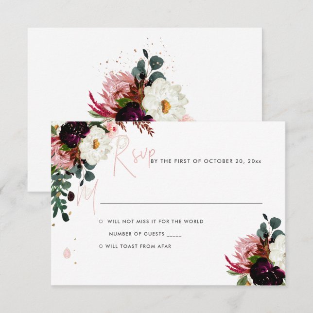 Convites PixDezines Rustic Bloom Watercolor RSVP (Frente/Verso)