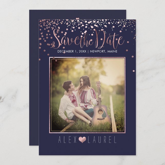 Convites PixDezines Salvar Data/Faux Rosa Dourada Confetti (Frente/Verso)