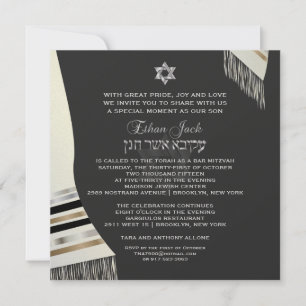 Convites PixDezines seda sintética talit mitzvah/preta+prat