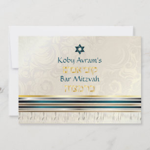 Convites PixDezines seda tallit/Bar Mitzvah/ouro