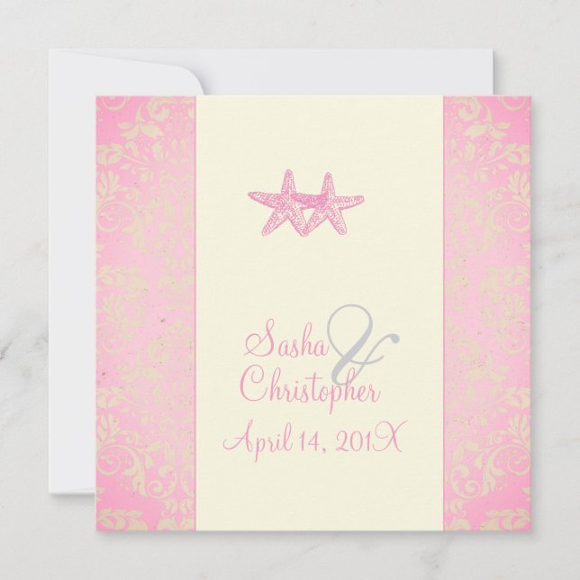 Convites PixDezines Starfish + Damask Invitations. (Frente)