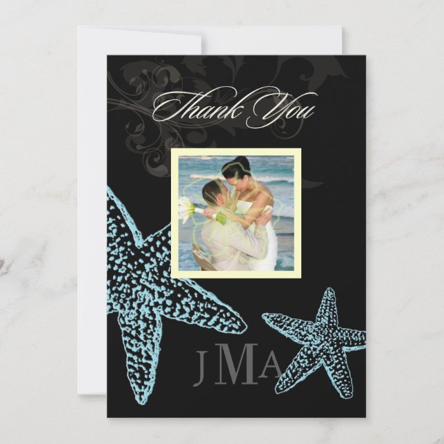 Convites PixDezines Starfish/Monograma Obrigado placas/Flat (Frente)