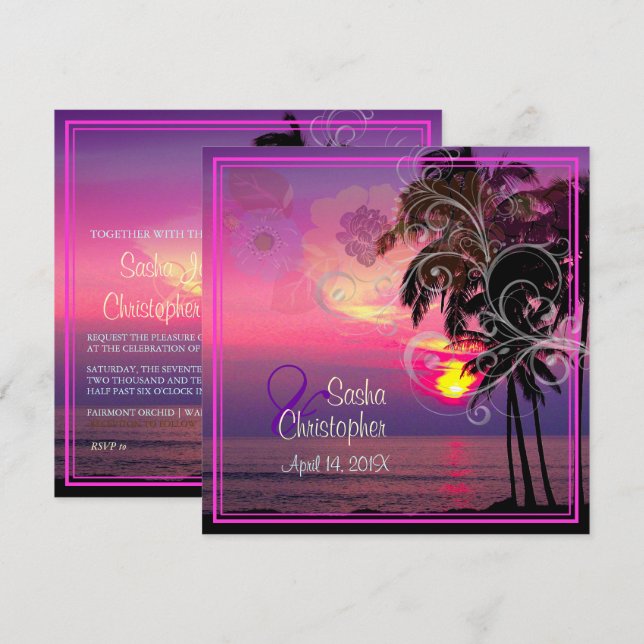 Convites PixDezines SUNSET/BEACH/LUAU/SWIRLS (Frente/Verso)