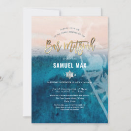 Convites PixDezines surfa, bar mitzvah na praia com palmeir