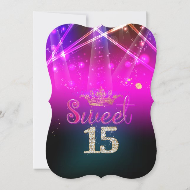 Convites PixDezines Sweet 15, Luzes Laser/Luzes Neon (Frente)