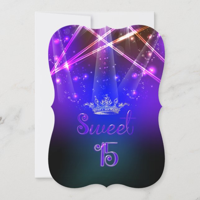 Convites PixDezines Sweet 15, Luzes Laser/Luzes Neon (Frente)
