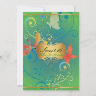 Convites PixDezines Sweet 16/Butterfiles/Swirls/Dragonflies
