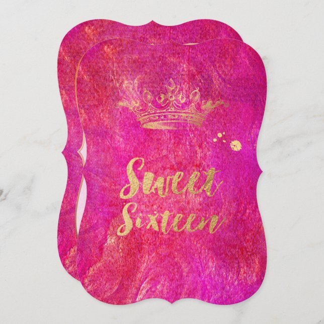 Convites PixDezines Sweet 16, Coroa Dourada Faux (Frente/Verso)
