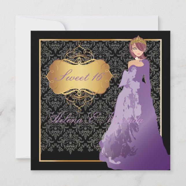 Convites PixDezines Sweet 16 Damask/Quinceañera/Quince años (Frente)