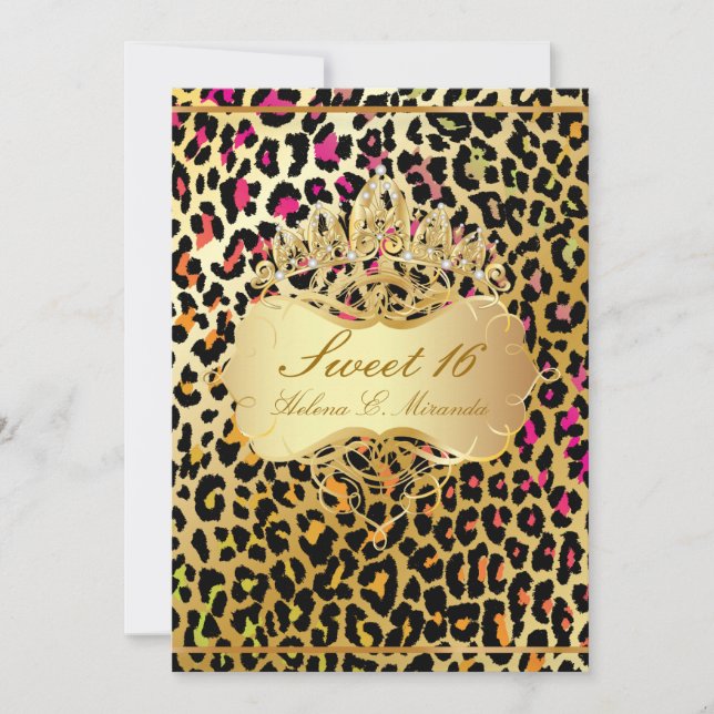 Convites PixDezines Sweet 16/ princesa/leopardo (Frente)