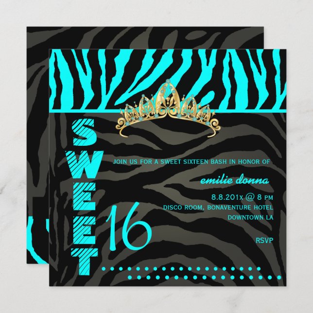 Convites PixDezines Sweet 16/Zebra Stripes (Frente/Verso)