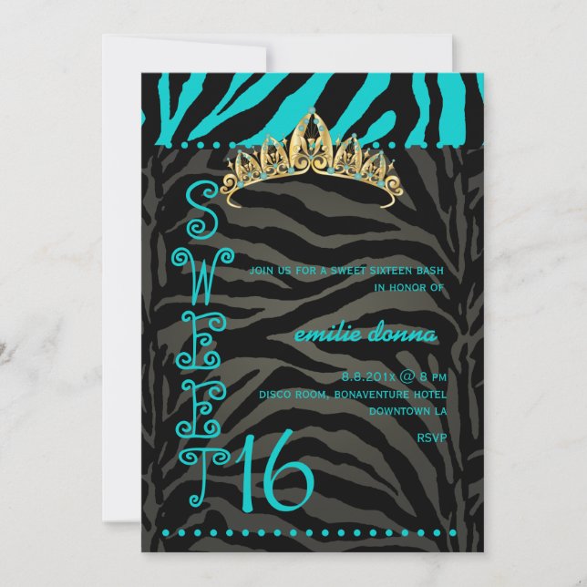 Convites PixDezines Sweet 16/Zebra Stripes (Frente)
