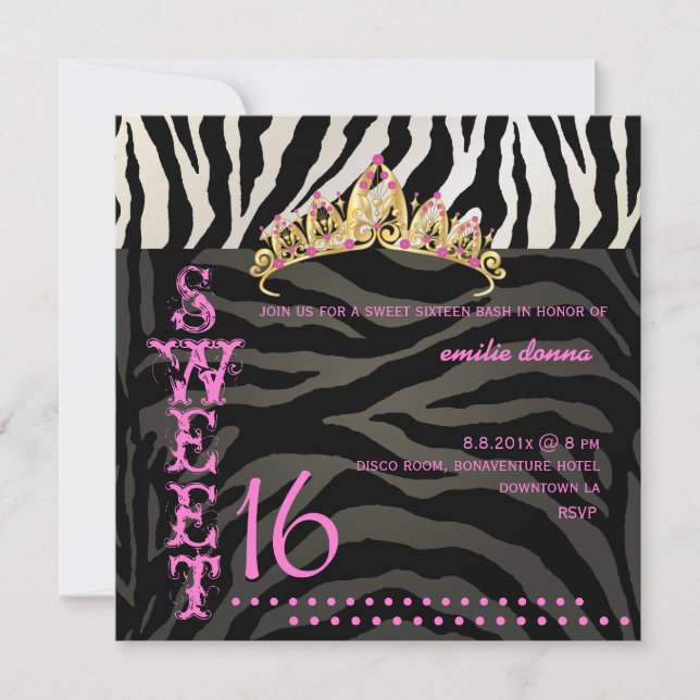 Convites PixDezines Sweet 16/Zebra Stripes (Frente)