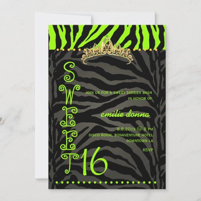 Convites PixDezines Sweet 16/Zebra Stripes (Frente)