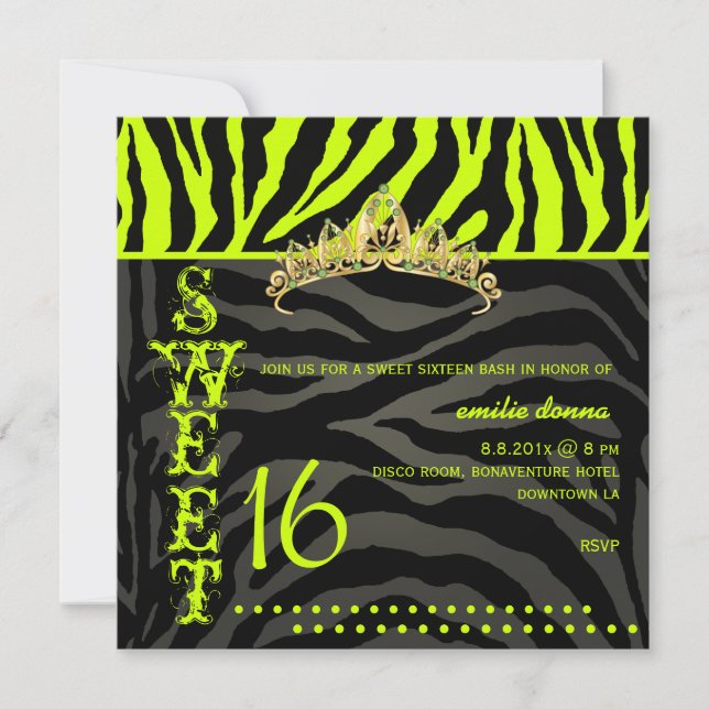 Convites PixDezines Sweet 16/Zebra Stripes (Frente)