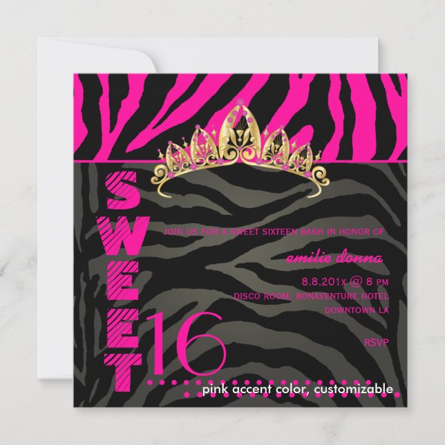 Convites PixDezines Sweet 16/Zebra Stripes (Frente)