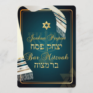 Convites PixDezines Tallit bar mitzvah/teal/ouro