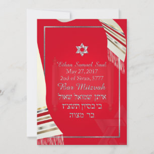Convites PixDezines TALLIT BAR MITZVAH/VERMELHO+PRATA