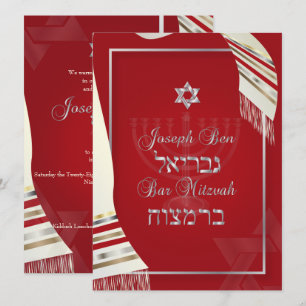 Convites PixDezines tallit bar mitzvah/vermelho/prata