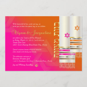 Convites PixDezines Tallits B'not mitzvah laranja/rosa