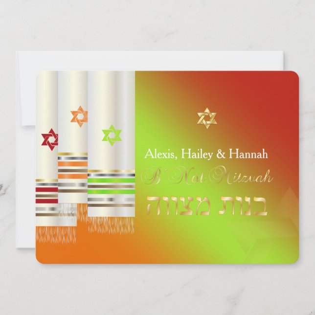 Convites PixDezines Tallits/Estiloso B'not Mitzvah/cor diy (Frente)