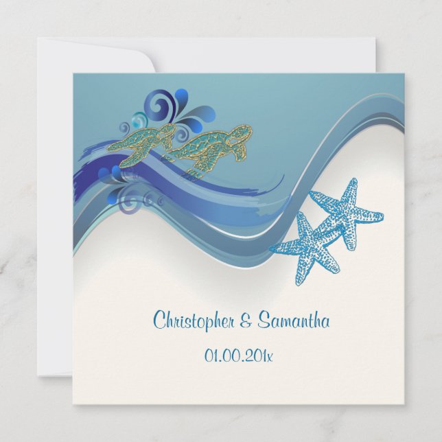 Convites PixDezines tartarugas/honu+ondas/fundo escuro (Frente)