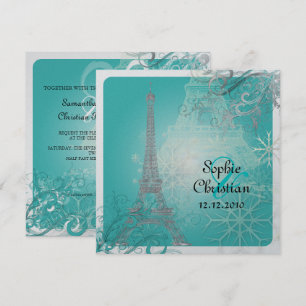 Convites PixDezines Torre Eiffel Falsa Prata/Teal