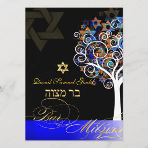Convites PixDezines tree of life+stars, Bar Mitzvah