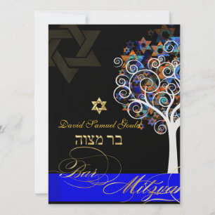Convites PixDezines tree of life+stars, Bar Mitzvah