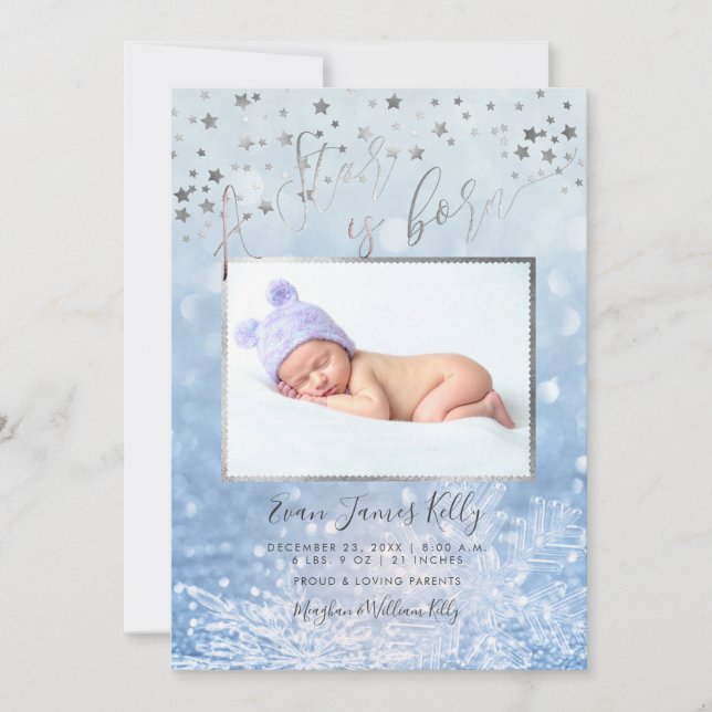 Convites PixDezines Uma estrela é Nascer, estrelas+neve (Frente)