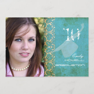 Convites PixDezines VINTAGE DAMASK/TURQUESA/GRADUAÇÃO