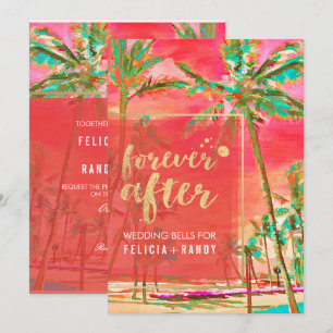 Convites PixDezines Vintage Hawaiian Beach/Coral/Teal